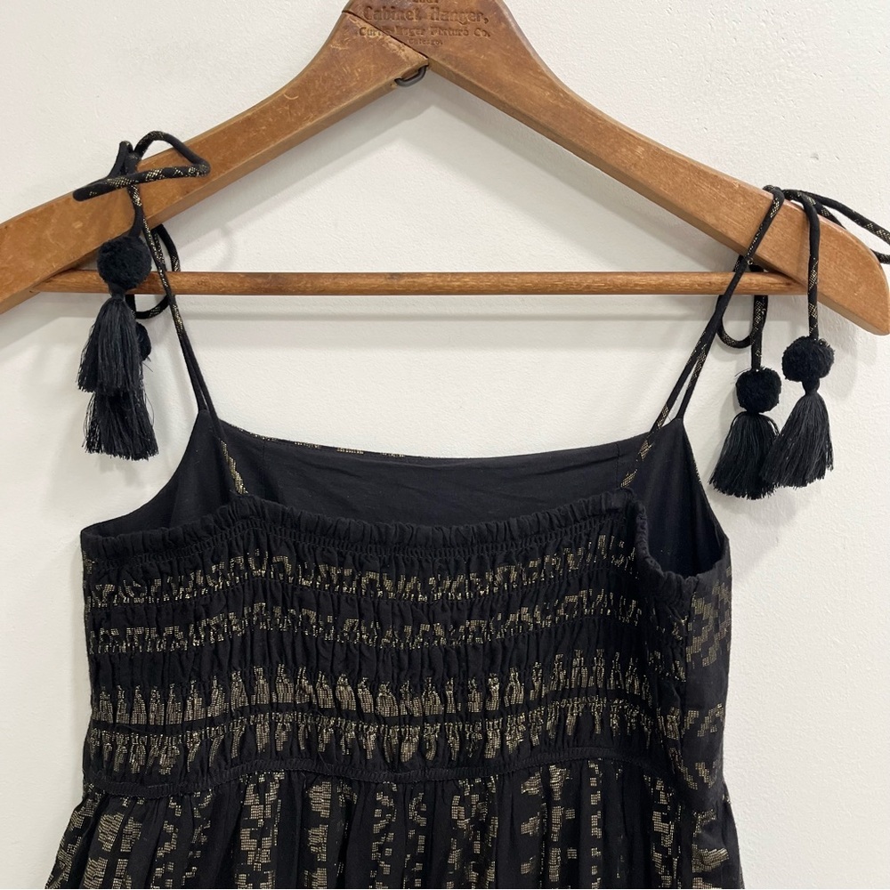 Saylor Joanie Tiered Maxi Dress Fringe Tassel Ties Black Metallic Details M - Picture 11 of 15